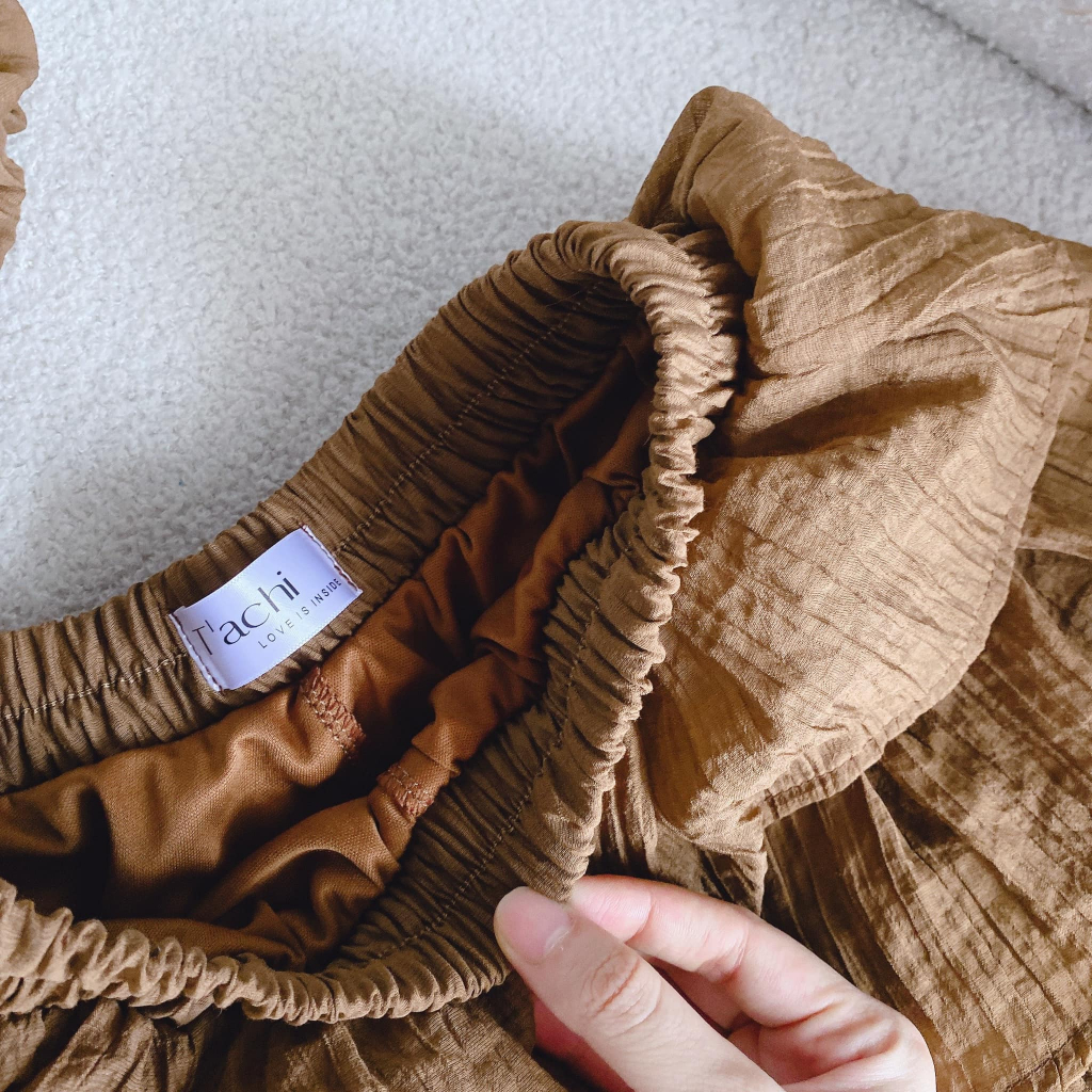 SET Áo voan viền ren kèm Chân váy tầng nâu NÀNG CLOSET