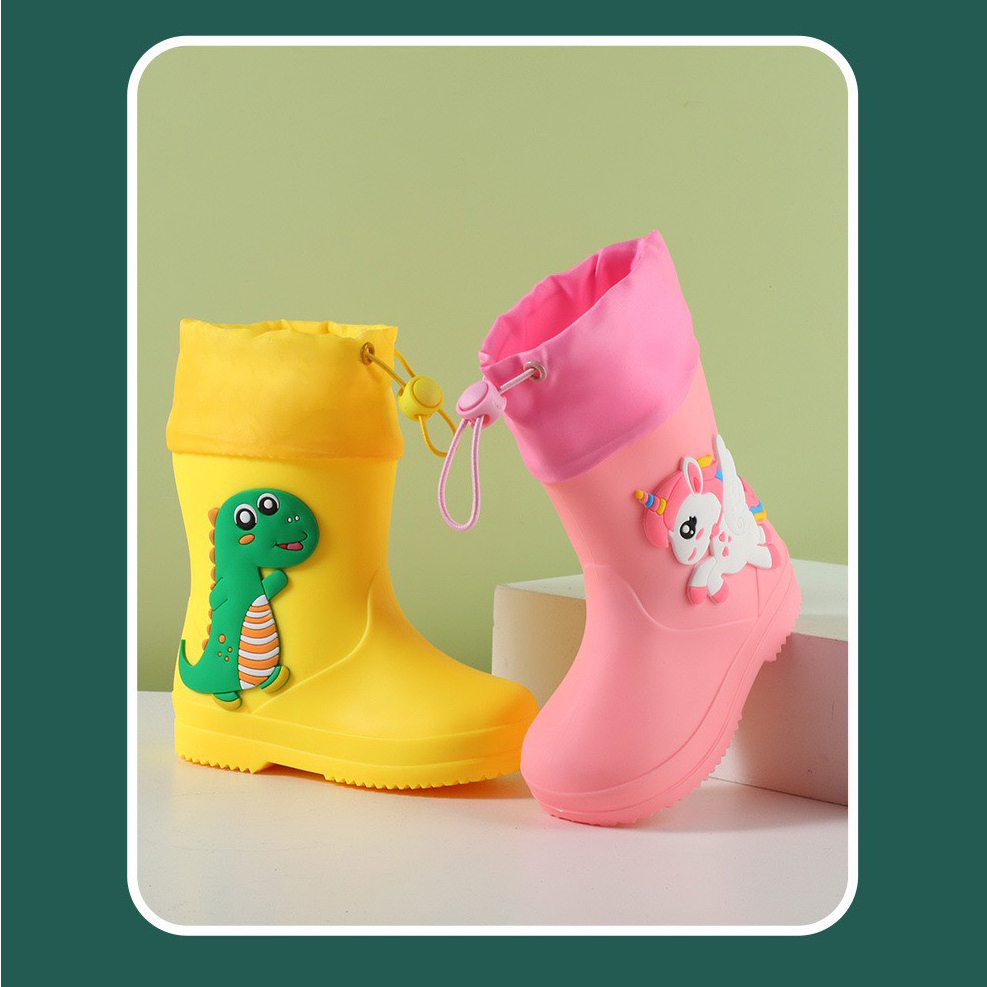⭐️ Ủng Đi Mưa, Dã Ngoại Trẻ Em Cao Cấp Chống Thấm Nước, Chống Trượt, Ủng Giày Bé Trai và Bé Gái Hình Pony, Khủng Long 3D