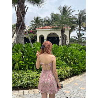 JANET STUDIO • Đầm dây hở lưng Hồng