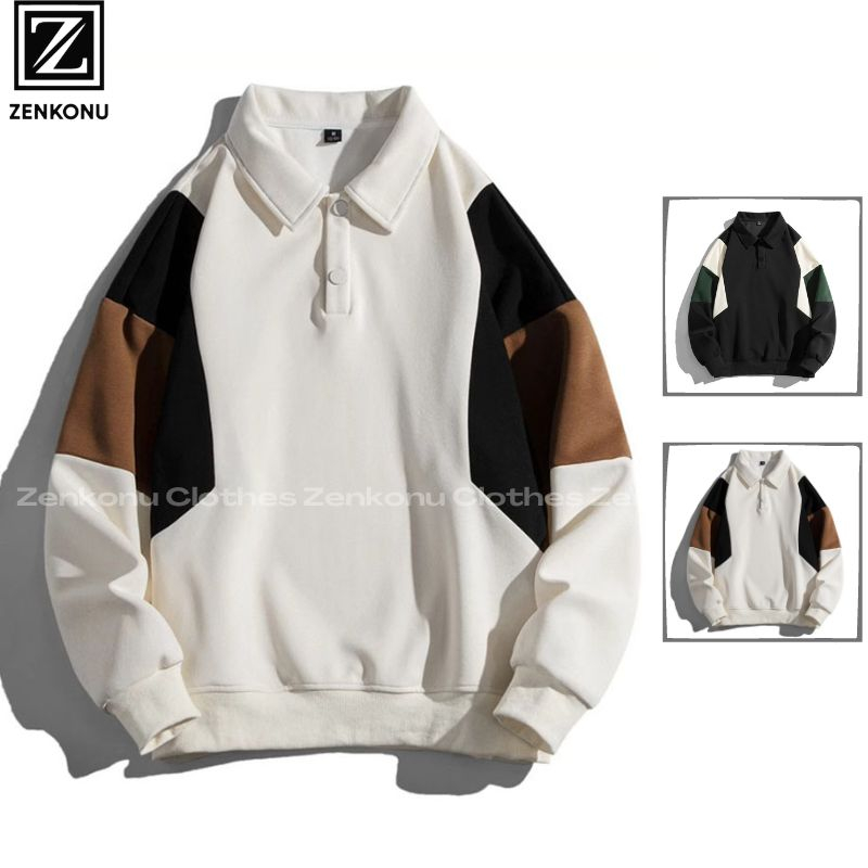 Áo Sweater Polo Nỉ Nam Nữ Dài Tay Unisex Kiểu Phối Màu Phong Cách Hàn Quốc Thời Trang Zenkonu TOP NAM 279V3