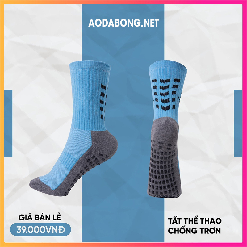 Tất chống trơn đá bóng màu trắng, Vớ đá banh chống trơn đế xám, ôm chân chuyên dùng cho thể thao. Có sỉ.