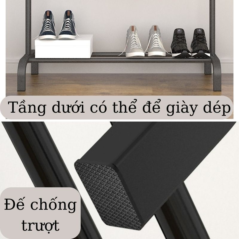 Kệ Treo Quần Áo, Giá Treo Quần Áo Đa Năng 2 Tầng Khung Kim Loại Chắc Chắn Thiết Kế Hiện Đại Cho Gia Đình, Sinh Viên