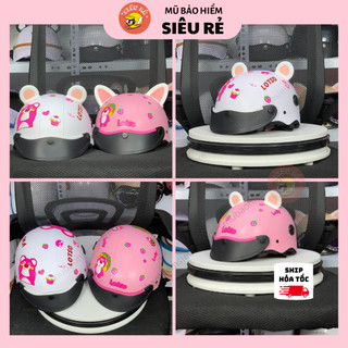 Mũ bảo hiểm gấu dâu tem chùm siêu rẻ kèm tai mèo , mũ bảo hiểm sơn gấu dâu lotso tem chùm xinh xắn mẫu mới