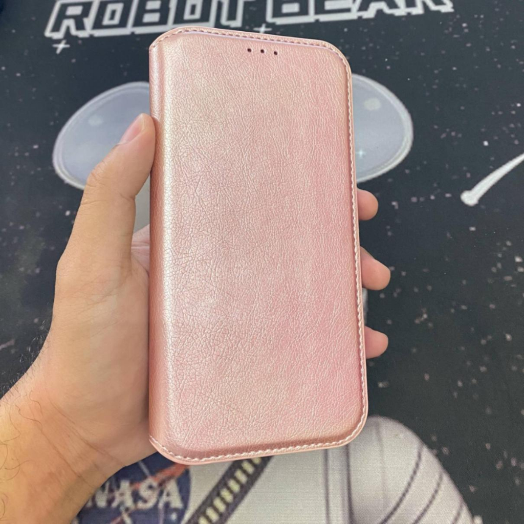 Bao Da Màu Hồng Nắp Gập Da Bò Cao Cấp Kiêm Ví Đựng Thẻ Dành Cho iPhone 11/12/13/14 ProMax