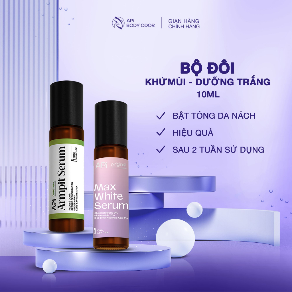 Bộ đôi khử mùi làm trắng nách API 15ml, Son nách API, trắng nách mờ thâm, cấp ẩm nách, combo khử mùi trắng nách