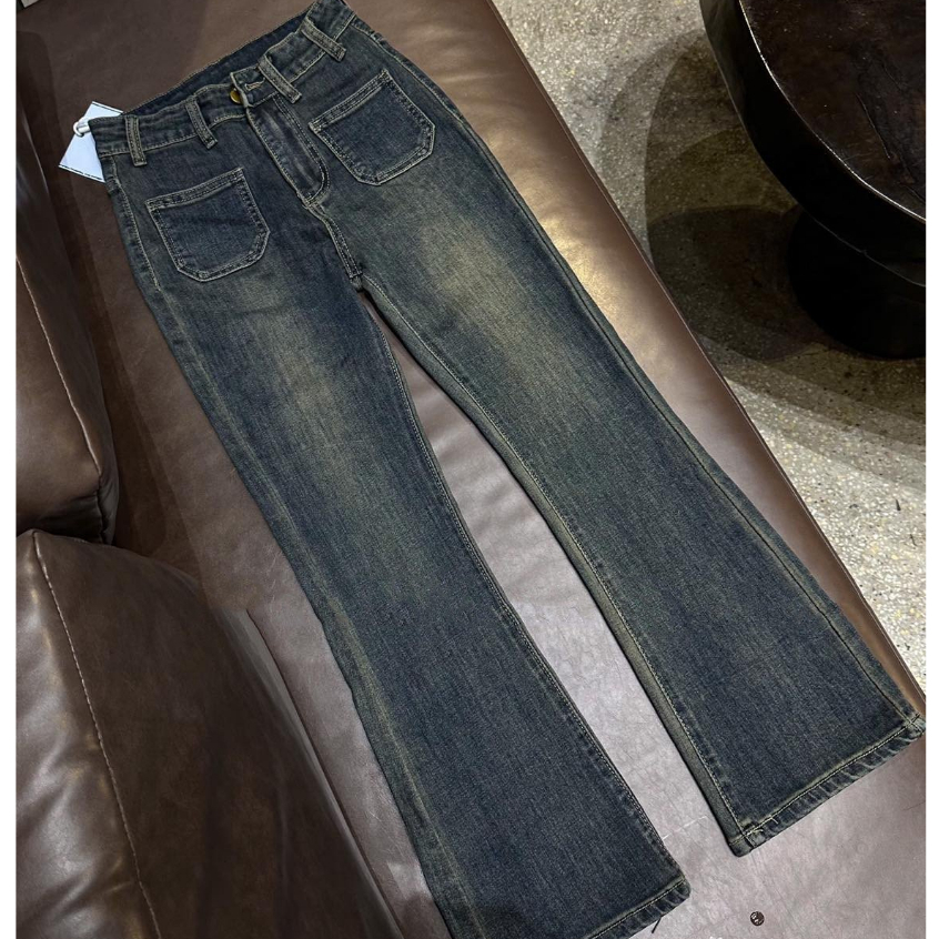 Quần Jean Nữ Loe Màu Xanh Mài Loang Đùi 2 túi nhỏ trước nổi bật hotrend