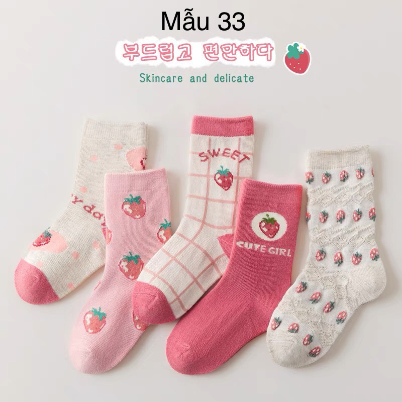 BM3 - Set 5 tất Minliu Kids Socks nhiều hình Bé Gái size 2 - 12y - Màu 25-36
