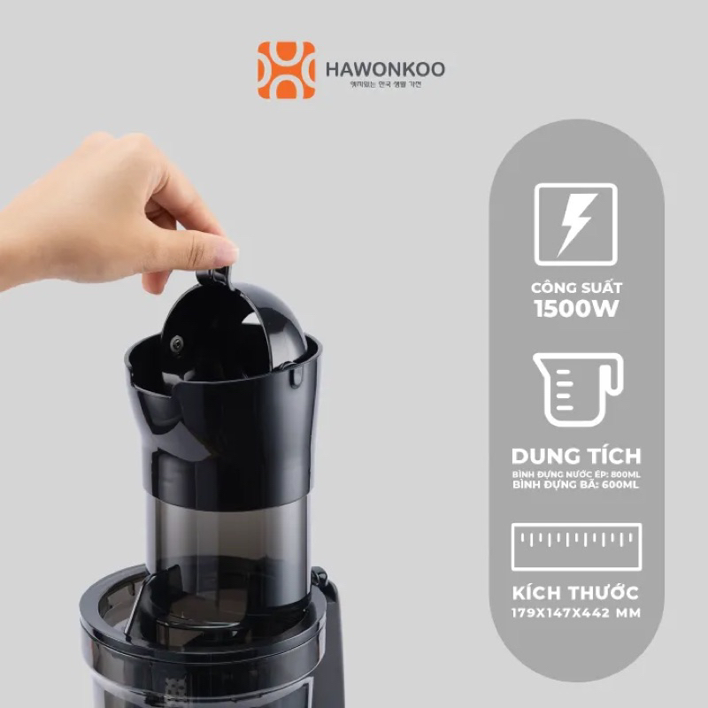 Máy ép chậm Hawonkoo SJH-002 200W 800ML - Hàng chính hãng - Bảo hành 12 tháng