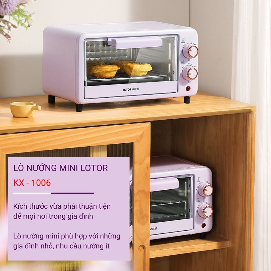 Lò nướng mini Lotor KX-1006, Lò nướng điện đa năng dung tích 10L công suất 750W thích hợp làm bánh, quay thịt