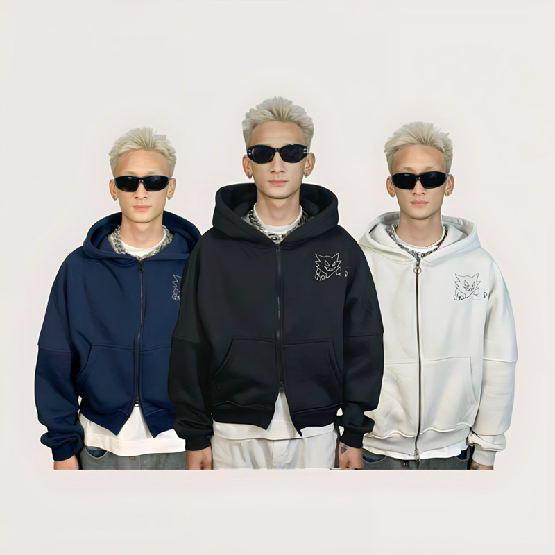 Áo Khoác Hoodie Zip FABULOUS Vải Nỉ Bông Cotton Form Boxy