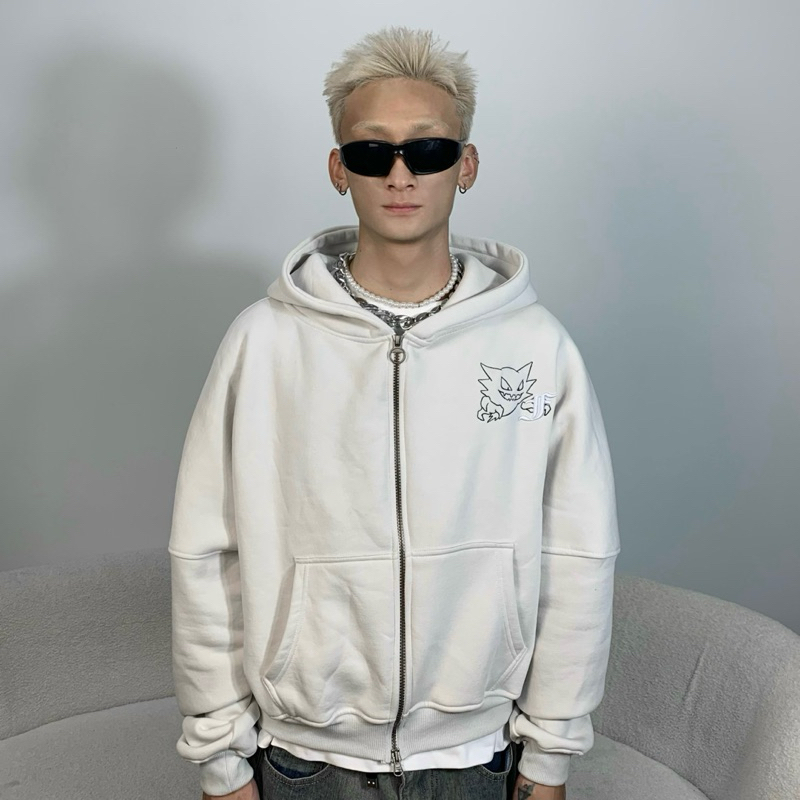 Áo Khoác Hoodie Zip FABULOUS Vải Nỉ Bông Cotton Form Boxy