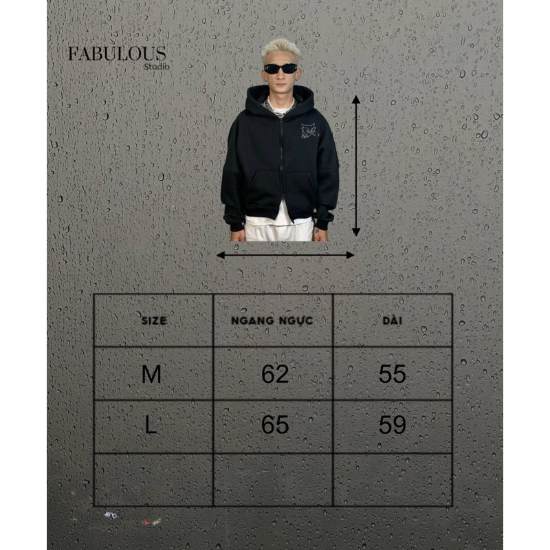 Áo Khoác Hoodie Zip FABULOUS Vải Nỉ Bông Cotton Form Boxy