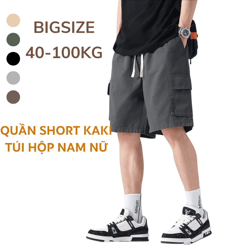 Quần Short Kaki Nam Nữ 40-100kg Sói Store form rộng có TÚI HỘP 5 màu