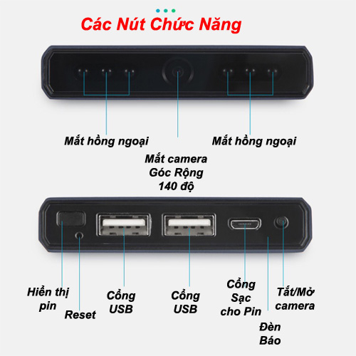 Camera Wifi Sạc Dự Phòng H12, Có Hồng Ngoại Quay Đêm, Góc Rộng Siêu Nét, Pin 10H. Bh 12 Thang