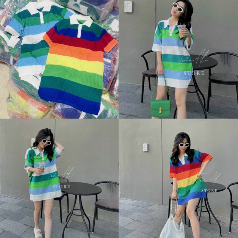 Đầm len sọc phom suông giấu quần