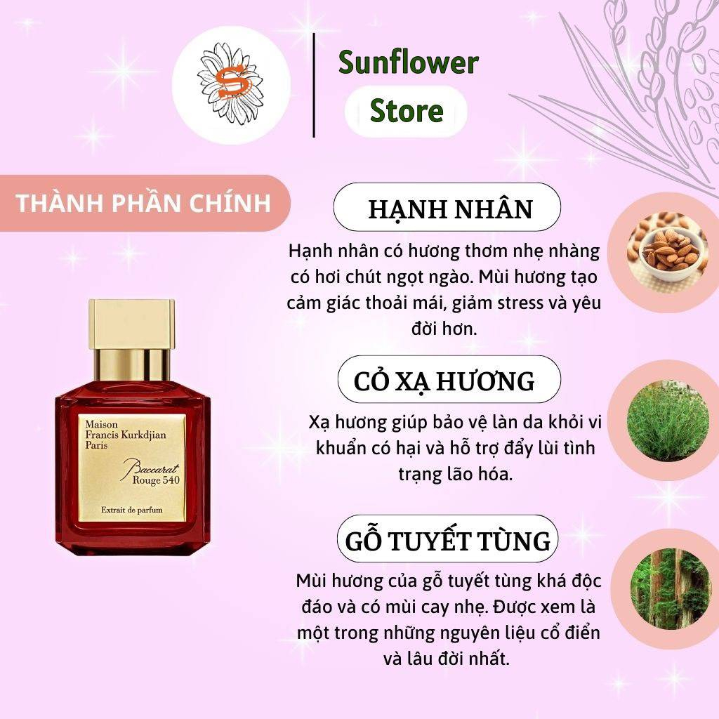 Nước hoa nữ Baccarat Rouge 540 chiết 10ml chính hãng thơm lâu – Dầu thơm nữ lưu hương lâu sang trọng quyến rũ lôi cuốn..