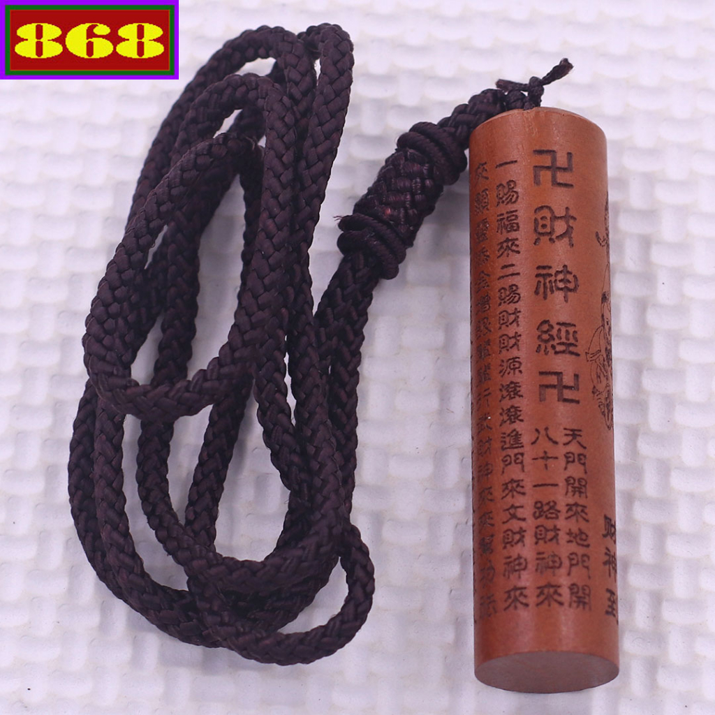 Mặt dây chuyền Cây chú thần tài ( 1.5cm x 6.3cm ) gỗ đào kèm vòng cổ dây dù