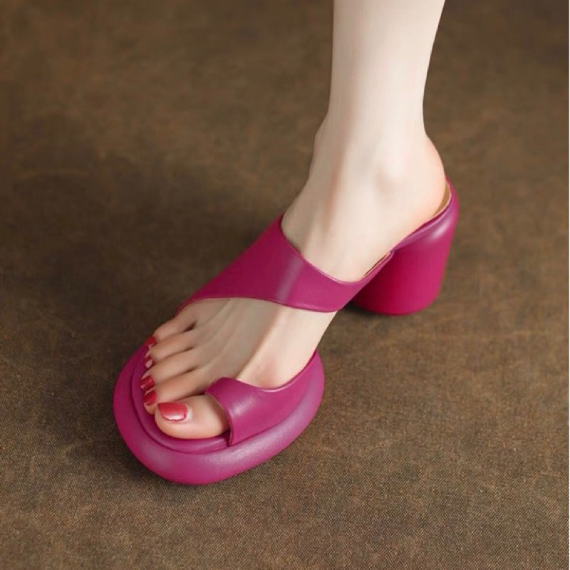 ORDER 🌺 Dép quai khoét eo xỏ ngón gót cao su tròn 8cm