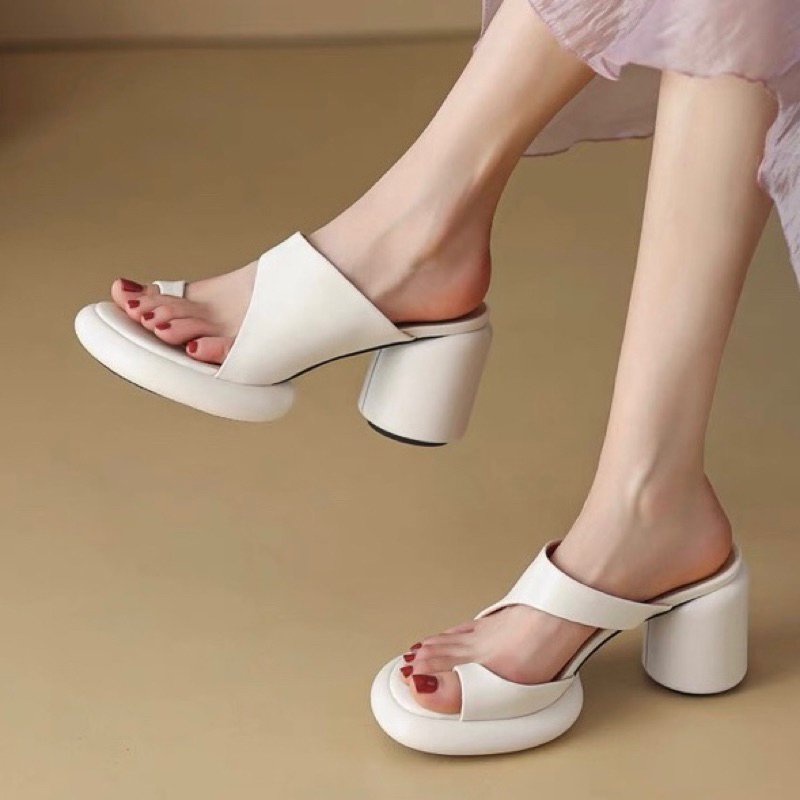 ORDER 🌺 Dép quai khoét eo xỏ ngón gót cao su tròn 8cm