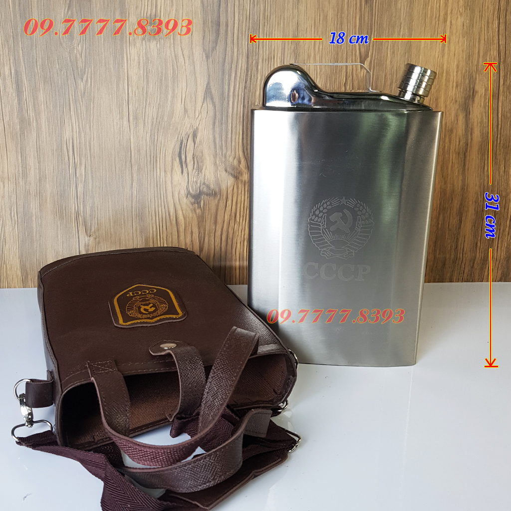 Bình tông inox cccp can xăng dung tích đựng 3,5L tặng kèm bao da và phễu rót inox
