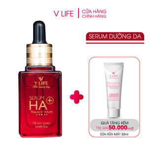 Serum dưỡng ẩm HA+ V LIFE cấp ẩm dưỡng da phục hồi cho da hư tổn 20ml, tặng sữa rữa mặt sinh học BIO 30ml.