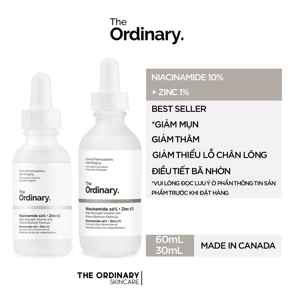 Tinh chất the ordinary niacinamide 10% + zinc 1 serum ordinary peel da the ordinary chính hãng