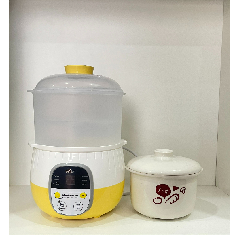Nồi Nấu Cháo Chậm Cho Bé Bear 0.8L/1L/1.6L SUBE001/SUBE002_Nồi Hầm Ăn Dặm, Chưng Yến, Ninh Đa Năng Lồng Hấp_BH 18 Th