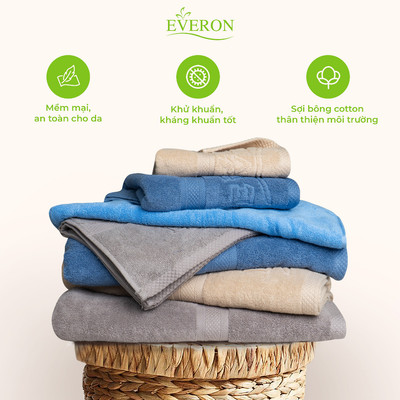 Khăn mặt, khăn tắm Cotton Everon cao cấp siêu mềm mịn kích thước 40x80 và 70x140, nhiều màu sắc