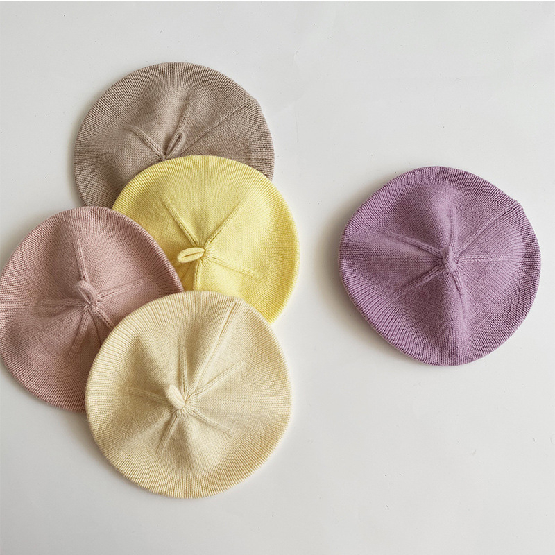 Mũ nồi/nón beret cho bé  len trơn dệt kim ấm áp gam màu pastel đơn sắc phong cách kẹo ngọt Hàn Quốc