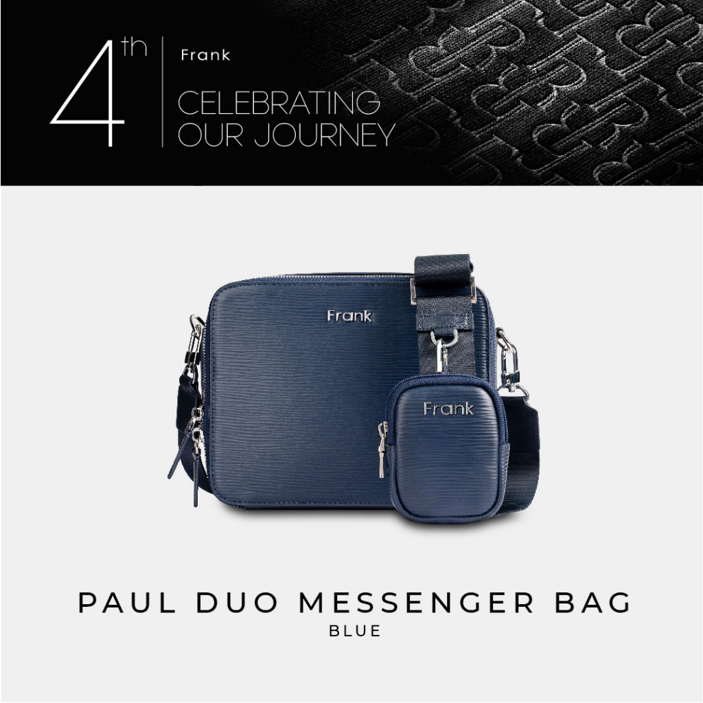 Túi Đeo Chéo Nam Da Bò Epi Cao Cấp FRANK Paul Duo Messenger Bag Túi Đựng Điện Thoại, Ipad Mini Cho Nam-Xanh Royal