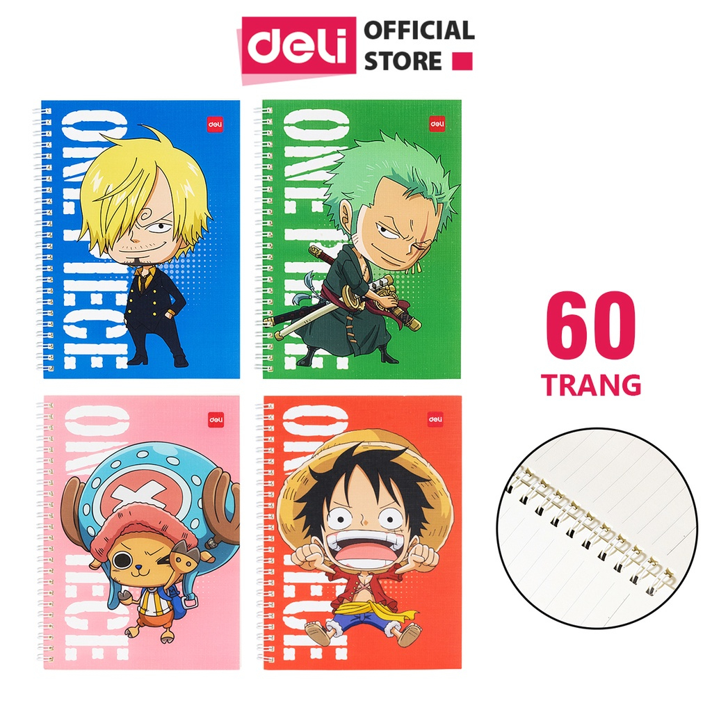 Sổ Loxo gáy xoắn Sổ kẻ ngang A5 120 trang hình Vua cướp biển One Piece Deli EN003