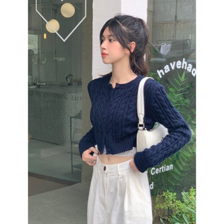 Áo Khoác Cardigan Len Vặn Thừng Dễ Thương Dáng Ngắn Siêu Xinh