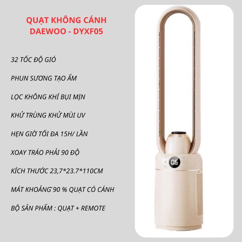 Quạt Không Cánh Lọc Không Khí Phun Sương Tạo Ẩm - Deawoo DYXF05 – 32 Tốc Độ Gió
