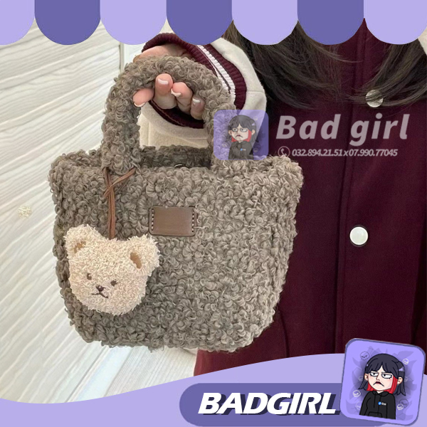túi đeo chéo nữ đeo chéo gấu zenzzi dệt lông cừu thương hiệu BADGIRL BD7792