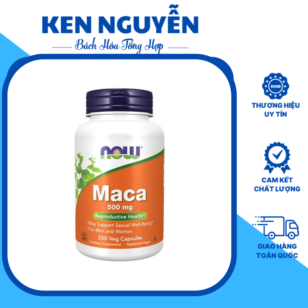 Viên uống Now Maca 500mg Hỗ Trợ Chức Năng Sinh Lý Cho Cả Nam Và Nữ, Cải Thiện Tâm Trạng, cân bằng nội tiết tố
