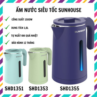 Ấm siêu tốc Sunhouse inox 2 lớp 1,8l, công suất 1500w SHD1353