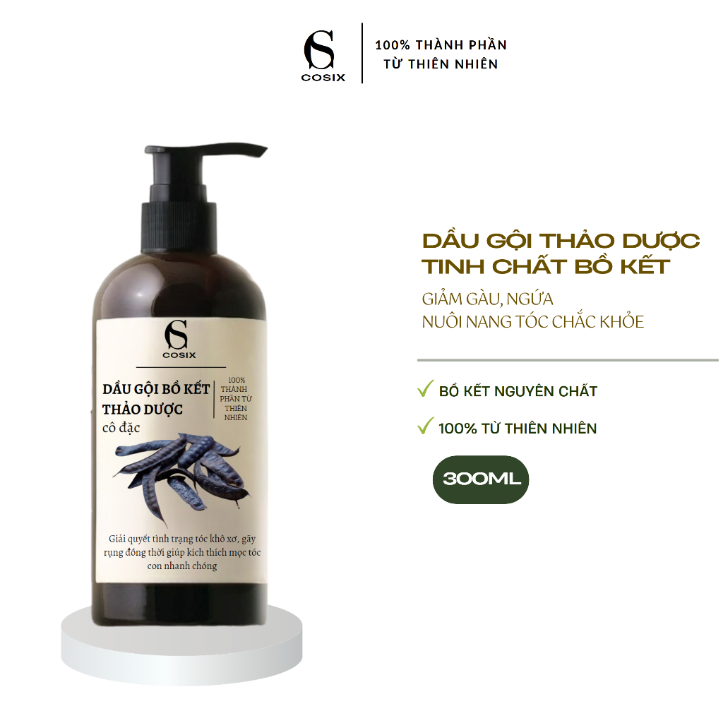 Dầu gội bồ kết hà thủ ô Cosix kích mọc tóc , chăm sóc tóc chống rụng tóc , phục hồi tóc từ thảo dược 300ml