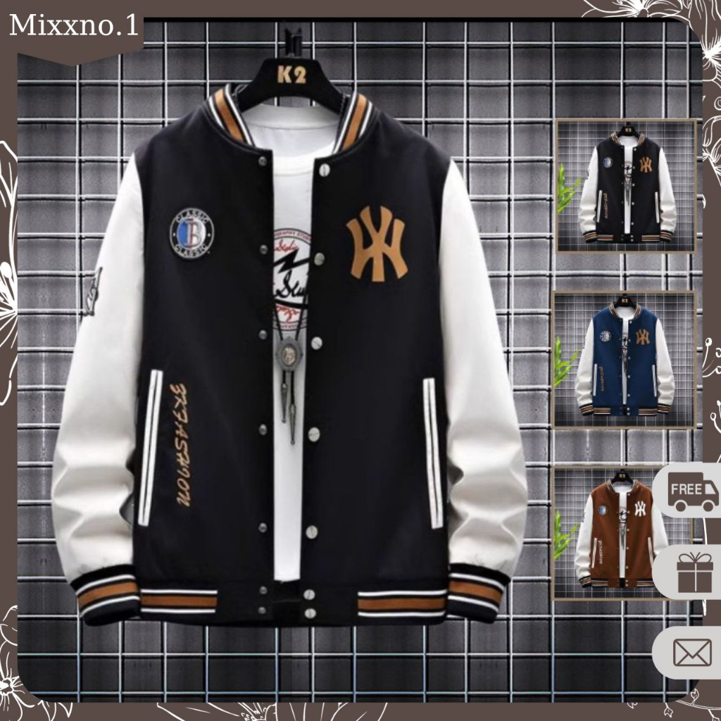 Áo Khoác Bomber Bóng Chày Nam Nữ Unisex Họa Tiết N_Y Dáng Xuông Thời Trang Mixxno.1 AO KHOAC NAM 049
