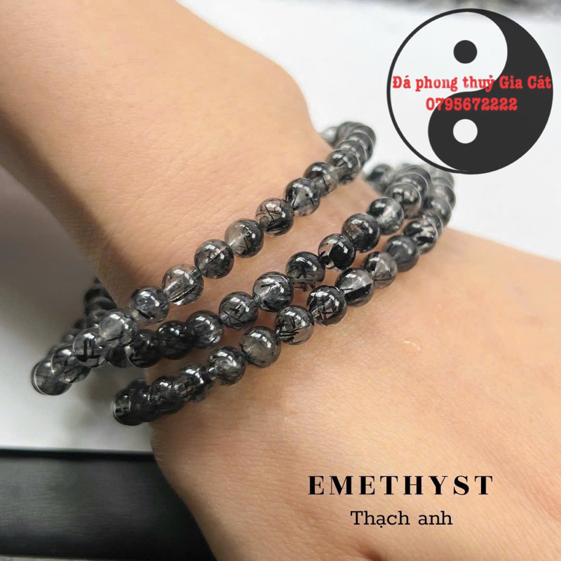 Vòng tay đá thach anh tóc đen quấn vip kiểm định