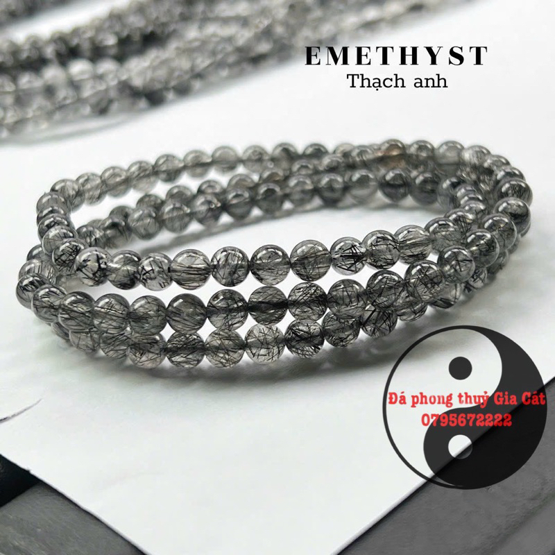 Vòng tay đá thach anh tóc đen quấn vip kiểm định