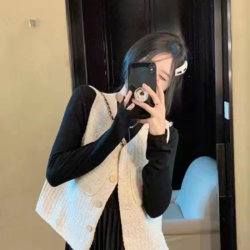 Áo Ghile Dạ Tweed Khuy Vàng Phong Cách Hàn Quốc Kèm Ảnh Thật