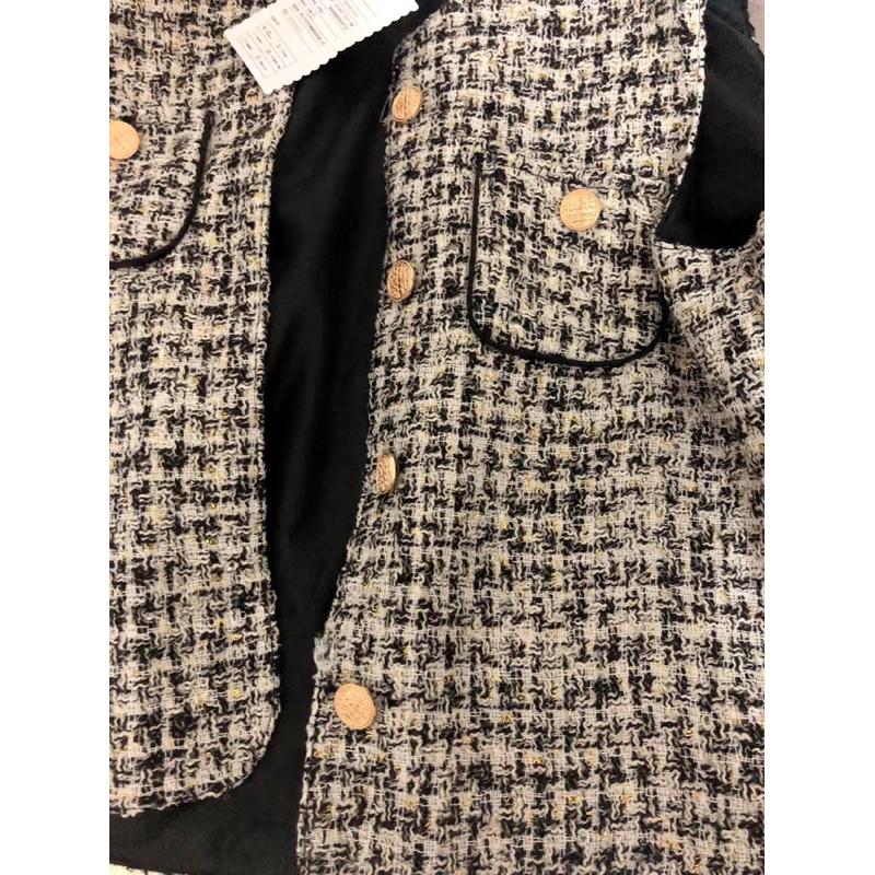 Áo Ghile Dạ Tweed Khuy Vàng Phong Cách Hàn Quốc Kèm Ảnh Thật