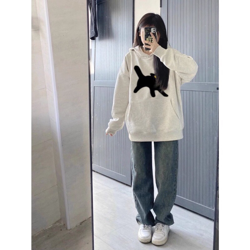 Áo hoodie nỉ lót bông in hình mèo_HT.Store96