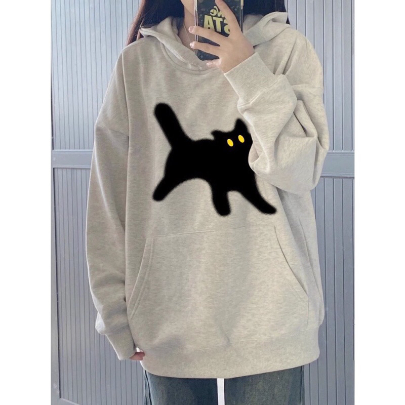 Áo hoodie nỉ lót bông in hình mèo_HT.Store96