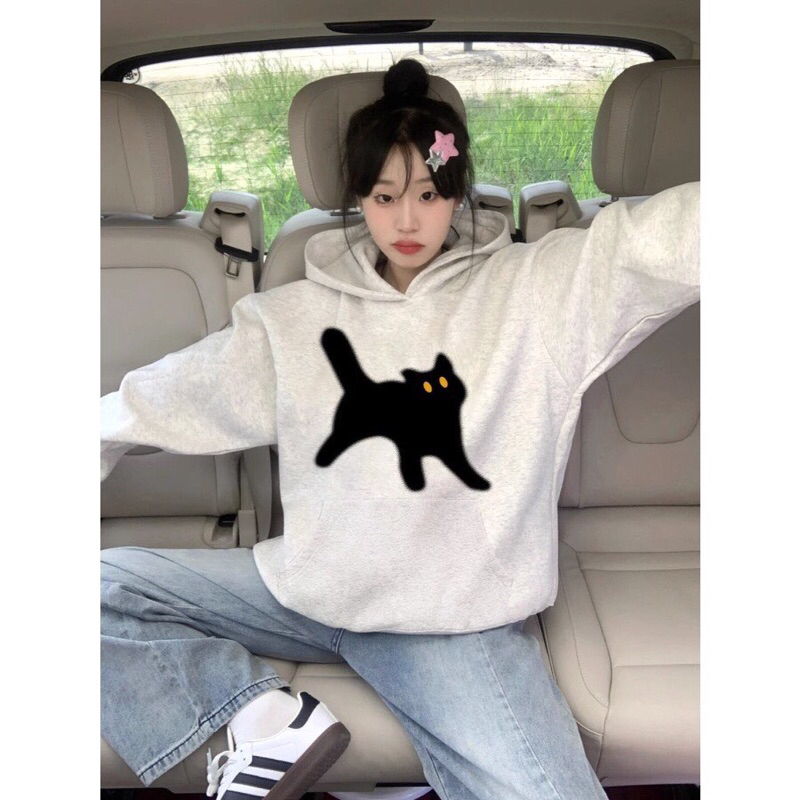 Áo hoodie nỉ lót bông in hình mèo_HT.Store96