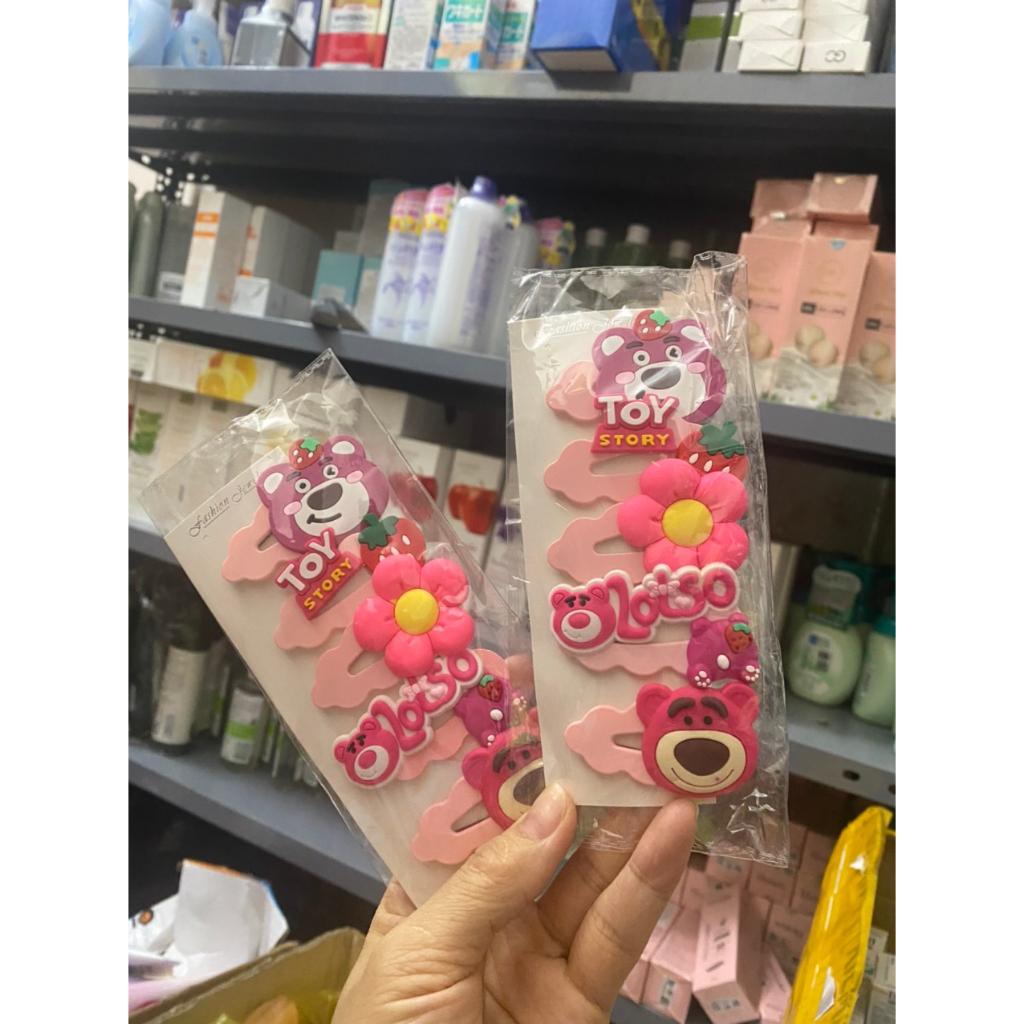 Vĩ 5 Kẹp Tóc Mái Ngang Hình Gấu / Dâu Tây Dễ Thương