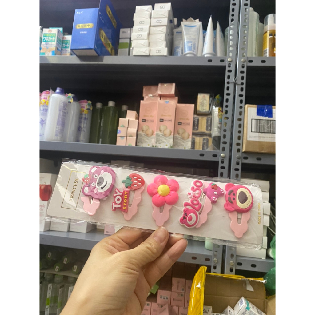 Vĩ 5 Kẹp Tóc Mái Ngang Hình Gấu / Dâu Tây Dễ Thương