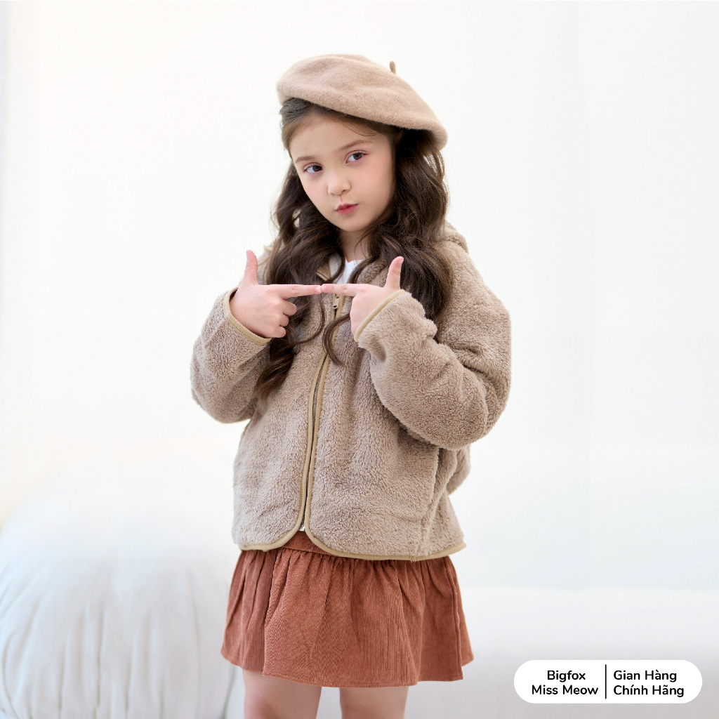 Áo khoác lông Bigfox Miss Meow size đại có mũ ấm áp cho bé trai bé gái thu đông kiểu Hàn của trẻ em 3-15 tuổi 30kg 50kg