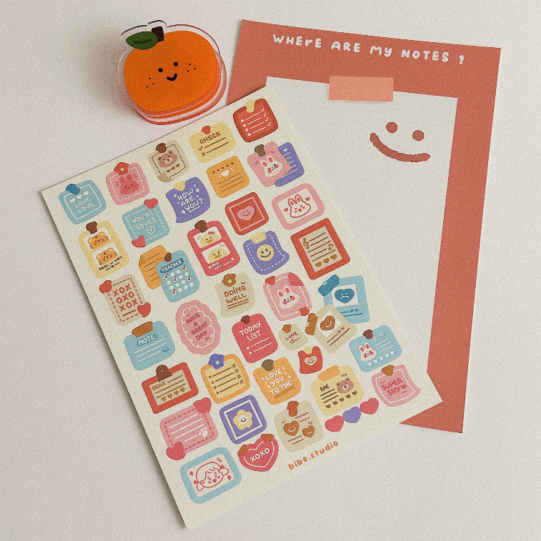 Bibe | Where Are My Notes Sticker Sheet | Hình Dán Trang Trí Sổ Planner, Bullet Journal