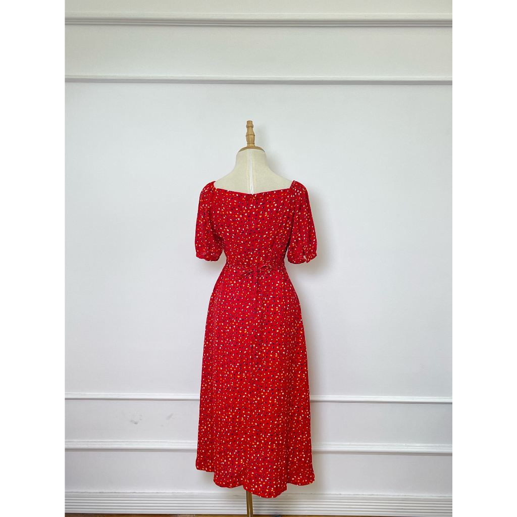 V3217 Váy MAISONDEROEM Hàng hiệu chính hãng thời trang nữ màu đỏ size S Secondhand thanh lý ký gửi